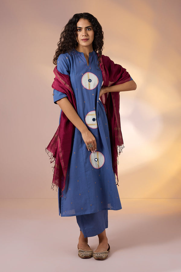Maati Craft Coord Set Cosmic Indigo Long Panel Applique Kurta & Pants(Set Of 2)