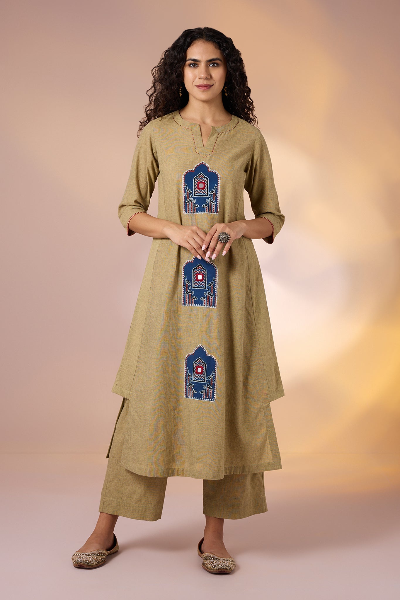 Maati Craft Coord Set Sandstone Arch Long Kurta With Side Twist & Pants (Set Of 2)