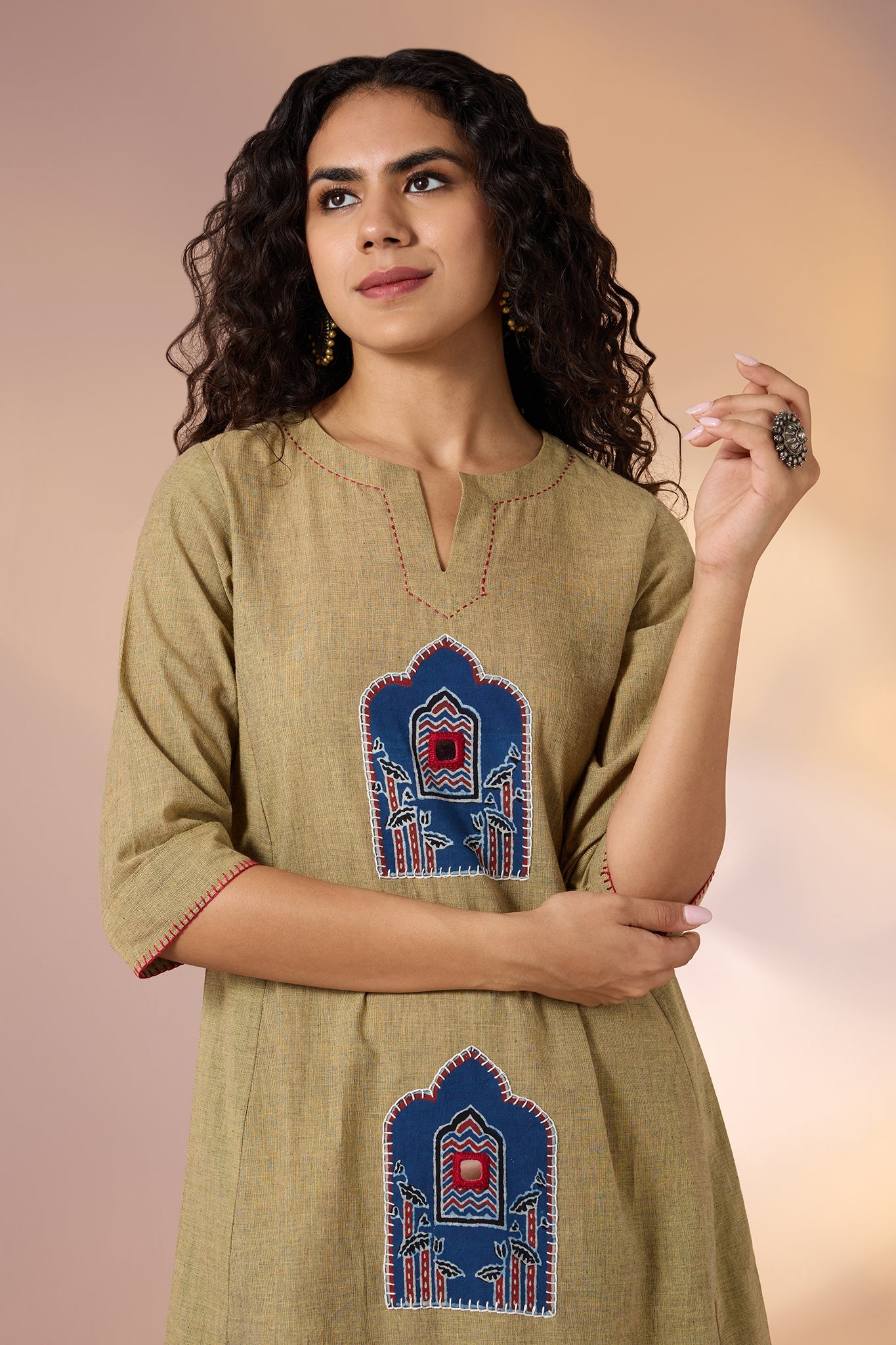 Maati Craft Coord Set Sandstone Arch Long Kurta With Side Twist & Pants (Set Of 2)
