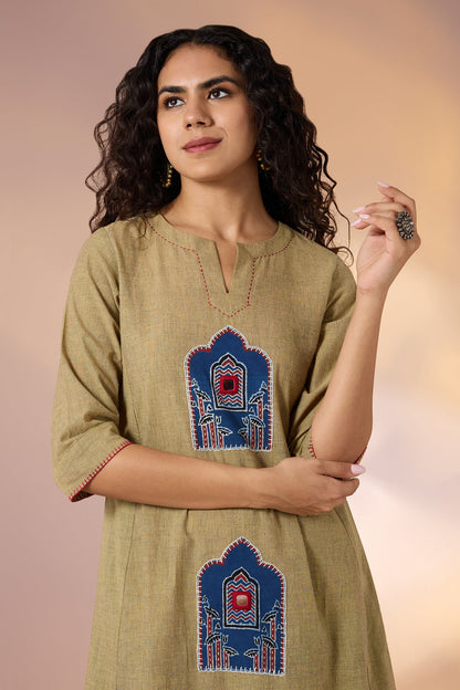 Maati Craft Coord Set Sandstone Arch Long Kurta With Side Twist & Pants (Set Of 2)