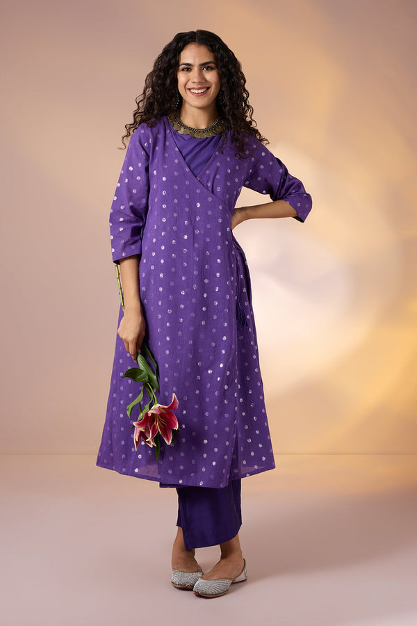 Amethyst Spark Angrakha Tie-Up Jacket & Sleeveless Dress Co-ord (set of 2) Mc