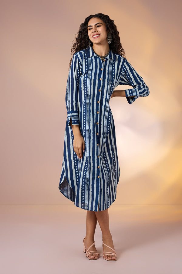 Maati Craft Geometry in Blue Long Shirt Dress