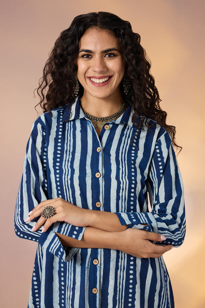 Maati Craft Geometry in Blue Long Shirt Dress