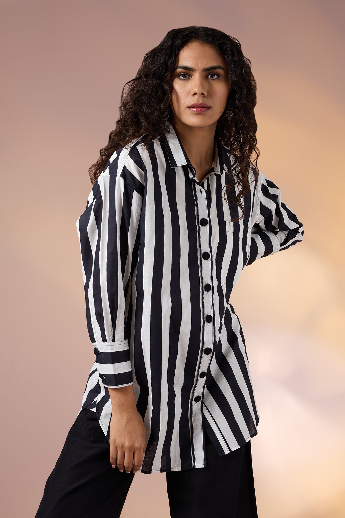 Maati  Mono Drama Oversized Longline Casual Shirt