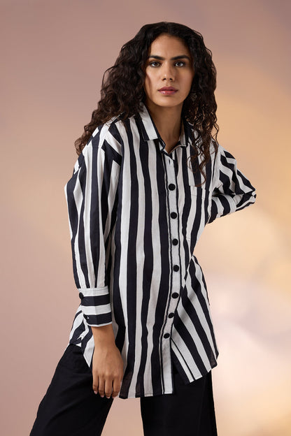 Maati  Mono Drama Oversized Longline Casual Shirt