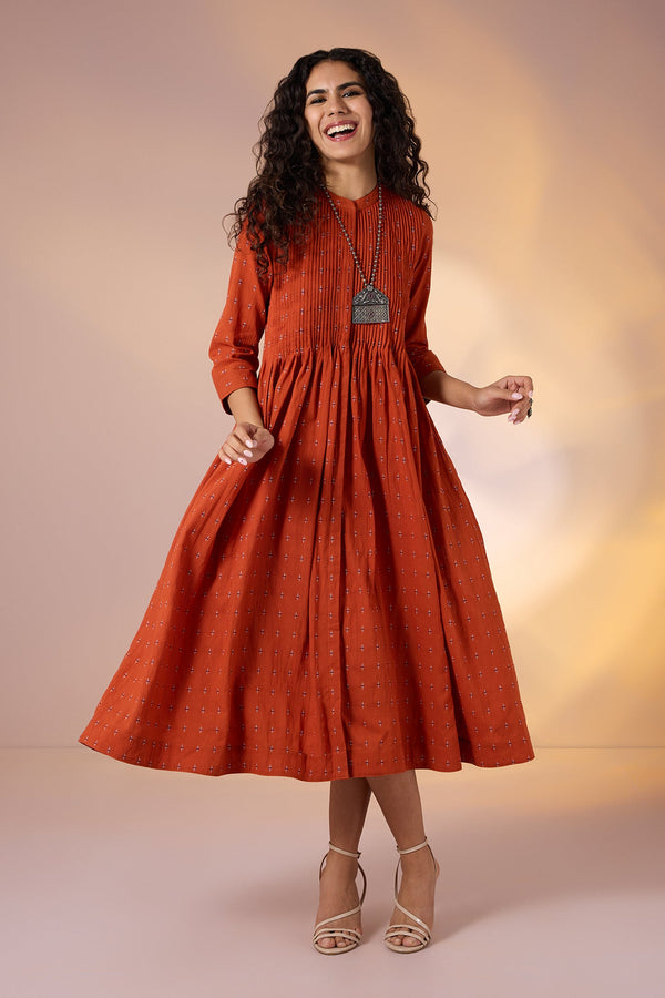 Maati Craft Gulabi Terracotta Charm Cotton Butti Dress With Pintuck