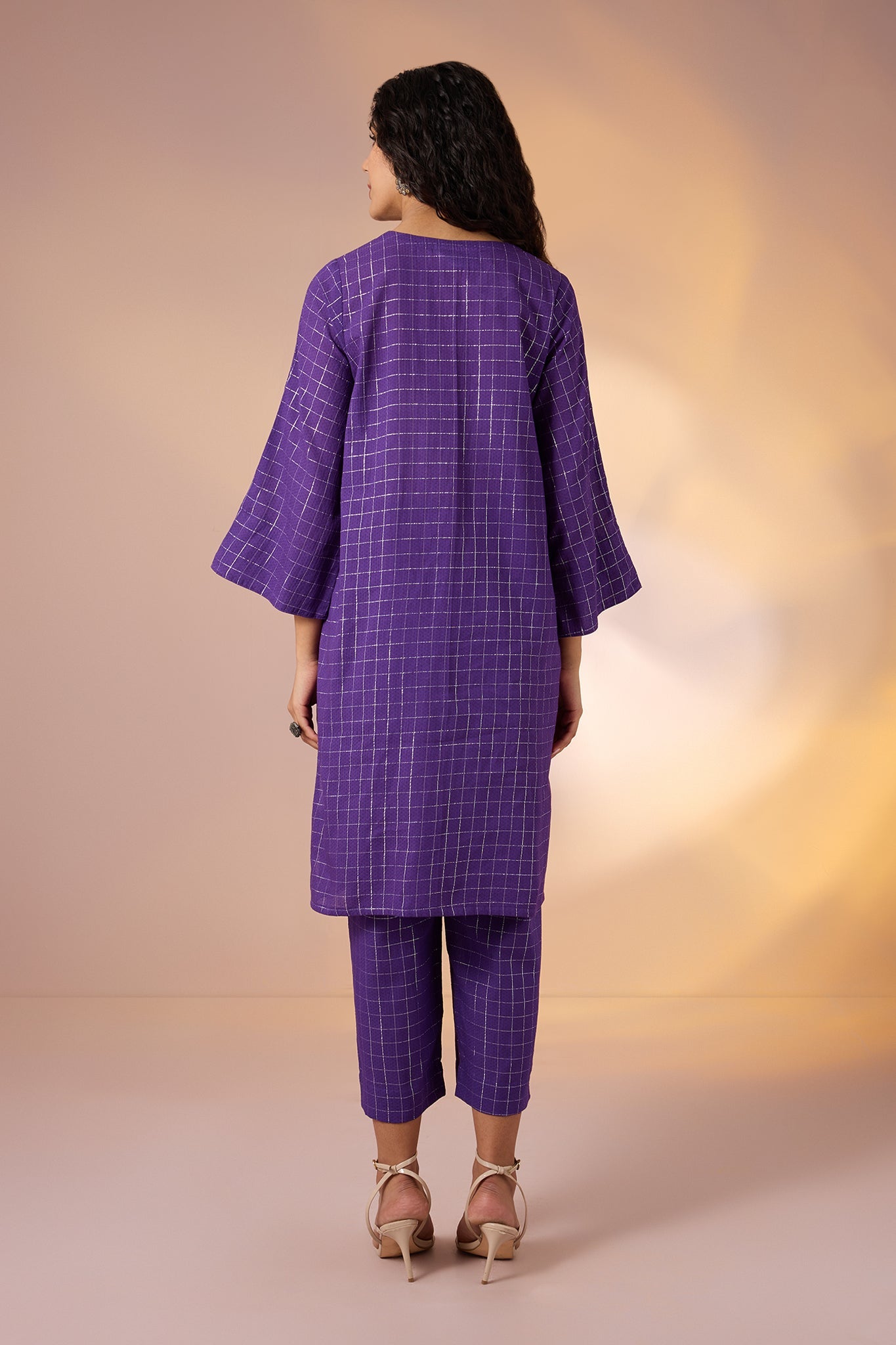 Maati  Co-Ord Set Amethyst Grid Cotton Kurta And Pants