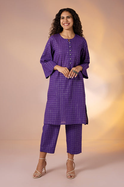 Maati  Co-Ord Set Amethyst Grid Cotton Kurta And Pants