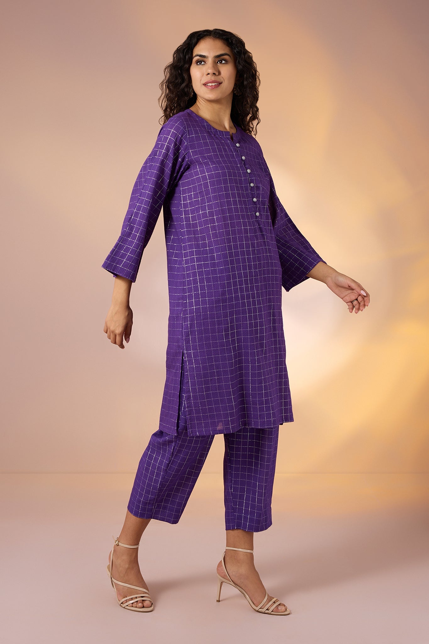 Maati  Co-Ord Set Amethyst Grid Cotton Kurta And Pants