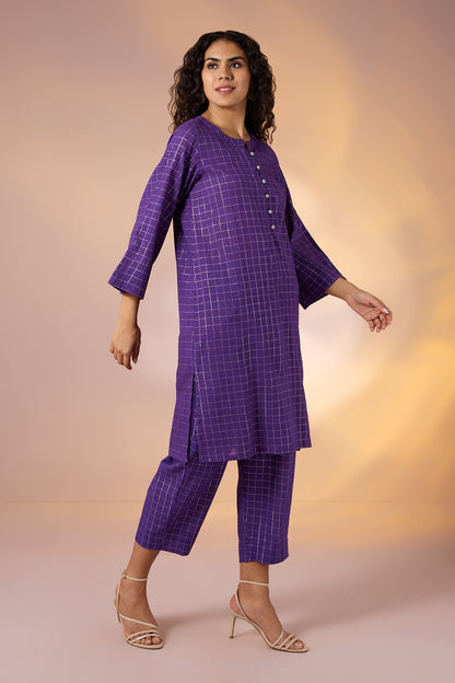 Maati  Co-Ord Set Amethyst Grid Cotton Kurta And Pants