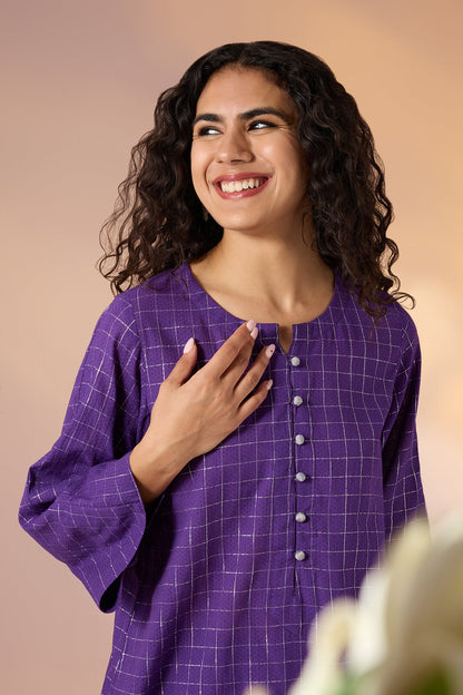 Maati  Co-Ord Set Amethyst Grid Cotton Kurta And Pants