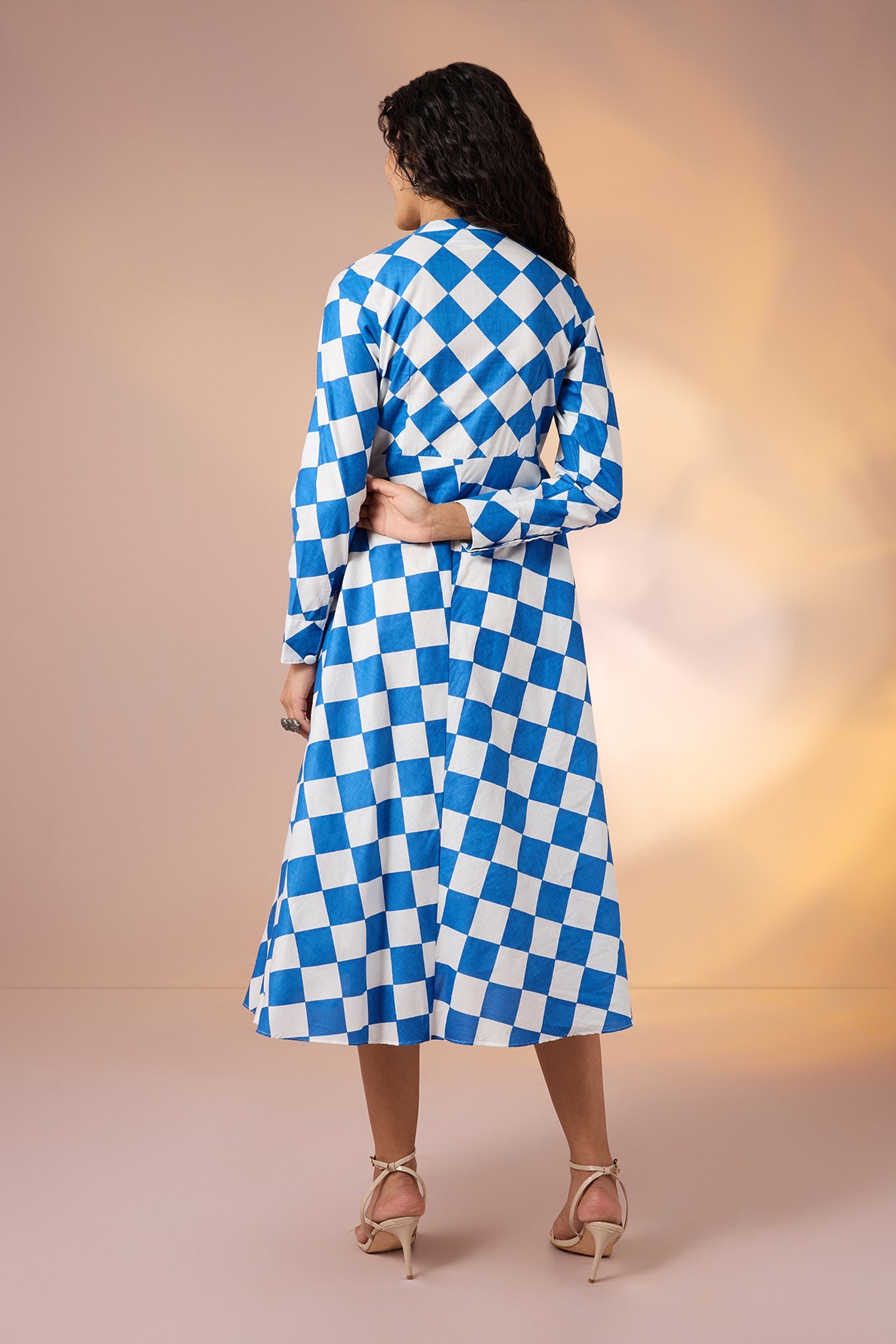 Maati  Azure Prism Cotton Flared Panel Midi Dress
