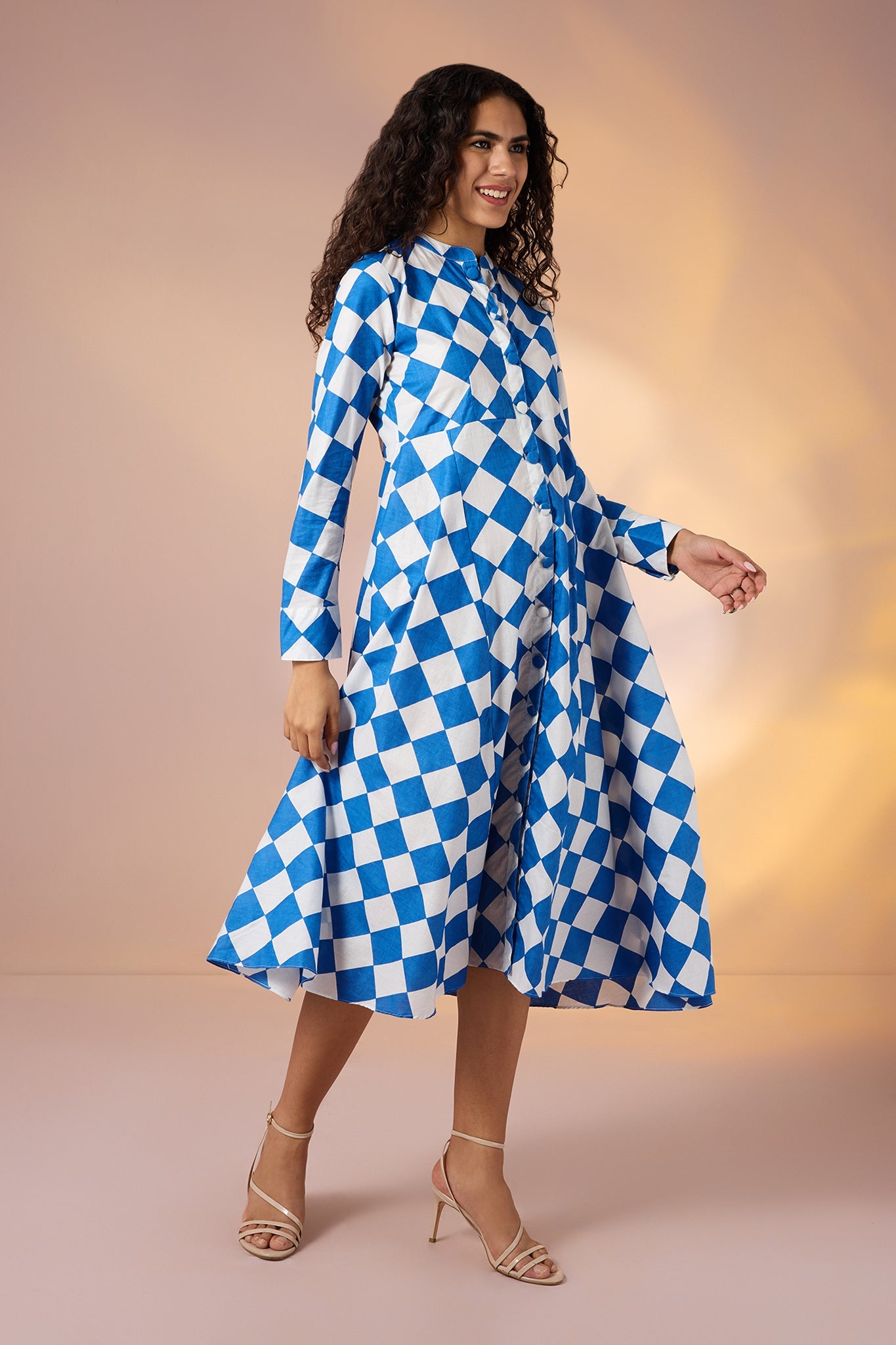 Maati  Azure Prism Cotton Flared Panel Midi Dress