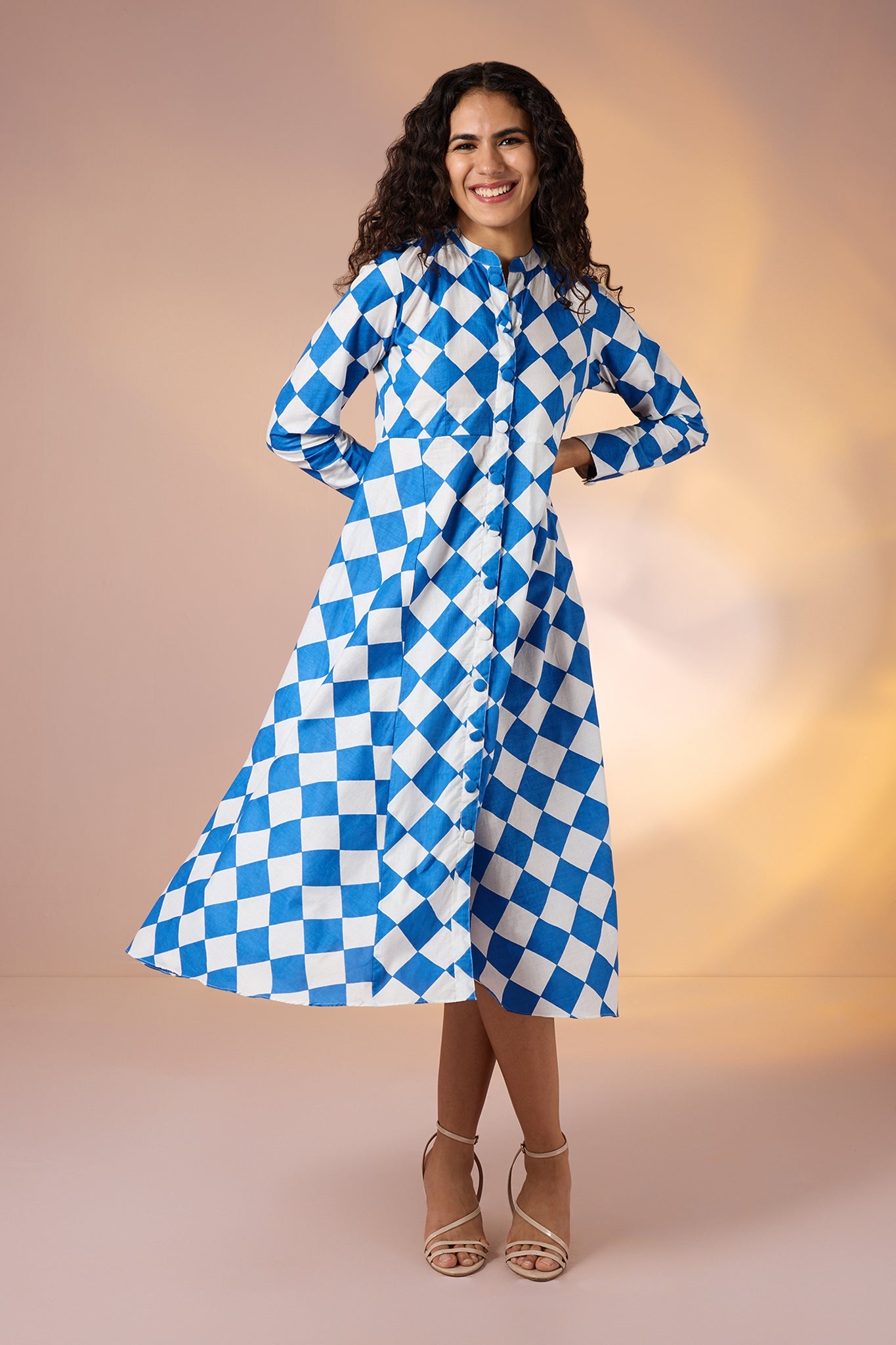 Maati  Azure Prism Cotton Flared Panel Midi Dress