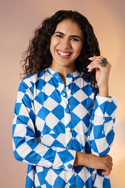 Maati  Azure Prism Cotton Flared Panel Midi Dress