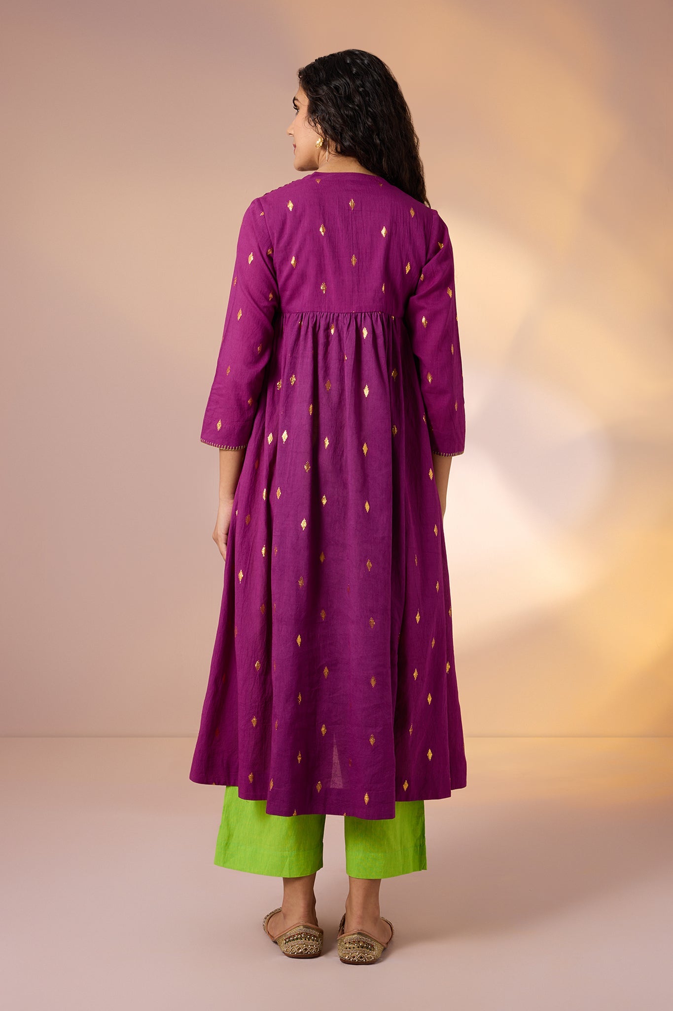 Royal Magenta Gold Pintuck Yoke Anarkali Top