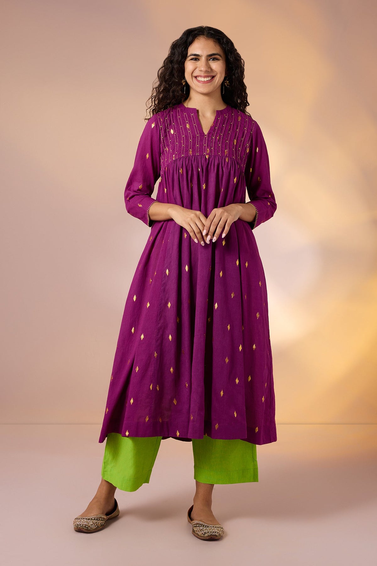 Royal Magenta Gold Pintuck Yoke Anarkali Top