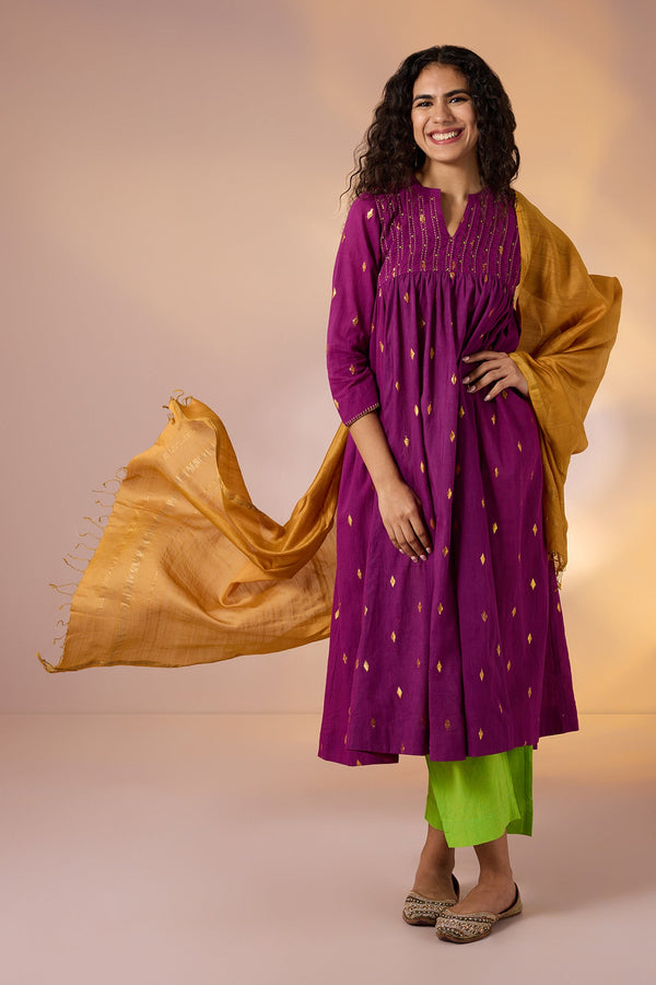 Royal Magenta Gold Pintuck yoke Anarkali Top Mc