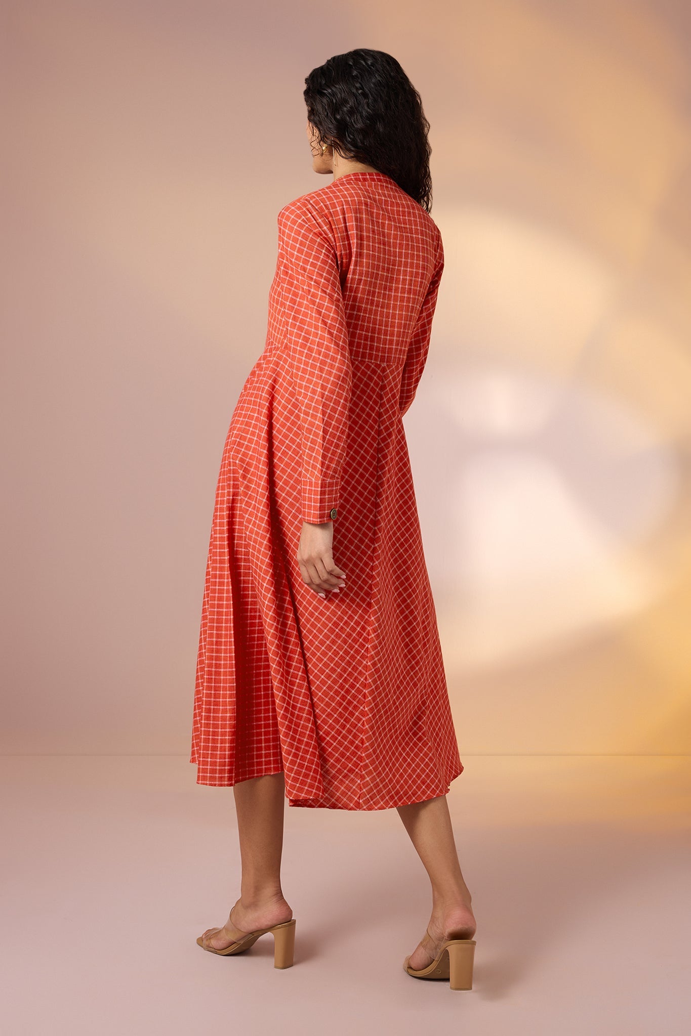 Maati Craft Terra Grid Flared Panel Midi Dress