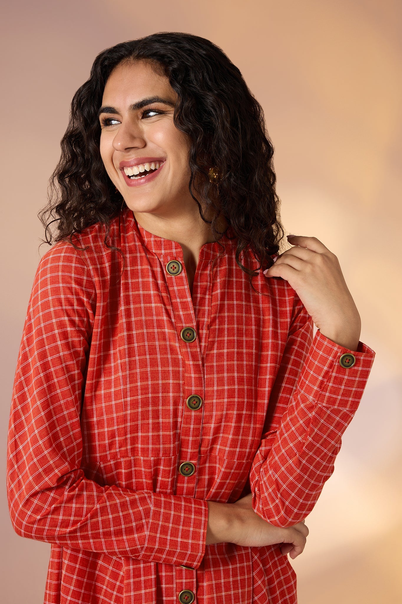 Maati Craft Terra Grid Flared Panel Midi Dress