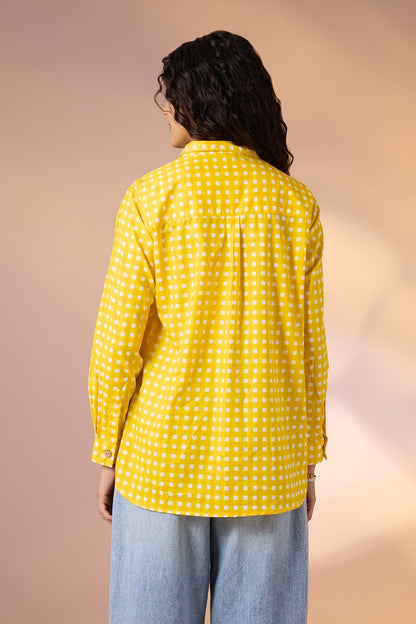 Maati  Sunlit Grid Cotton Button Down Shirt