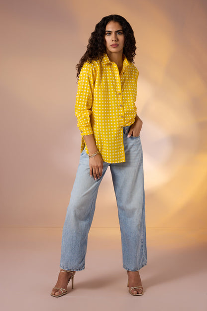 Maati  Sunlit Grid Cotton Button Down Shirt