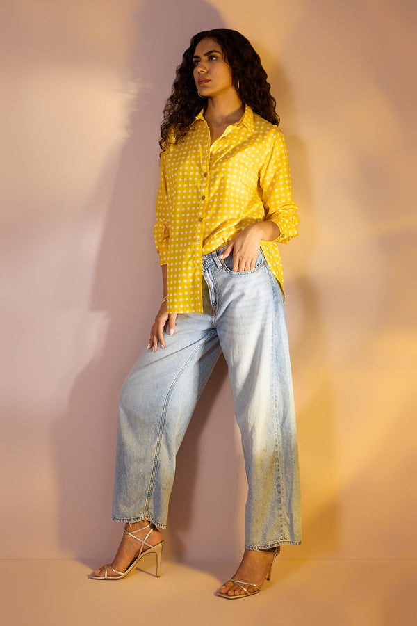 Maati  Sunlit Grid Cotton Button Down Shirt