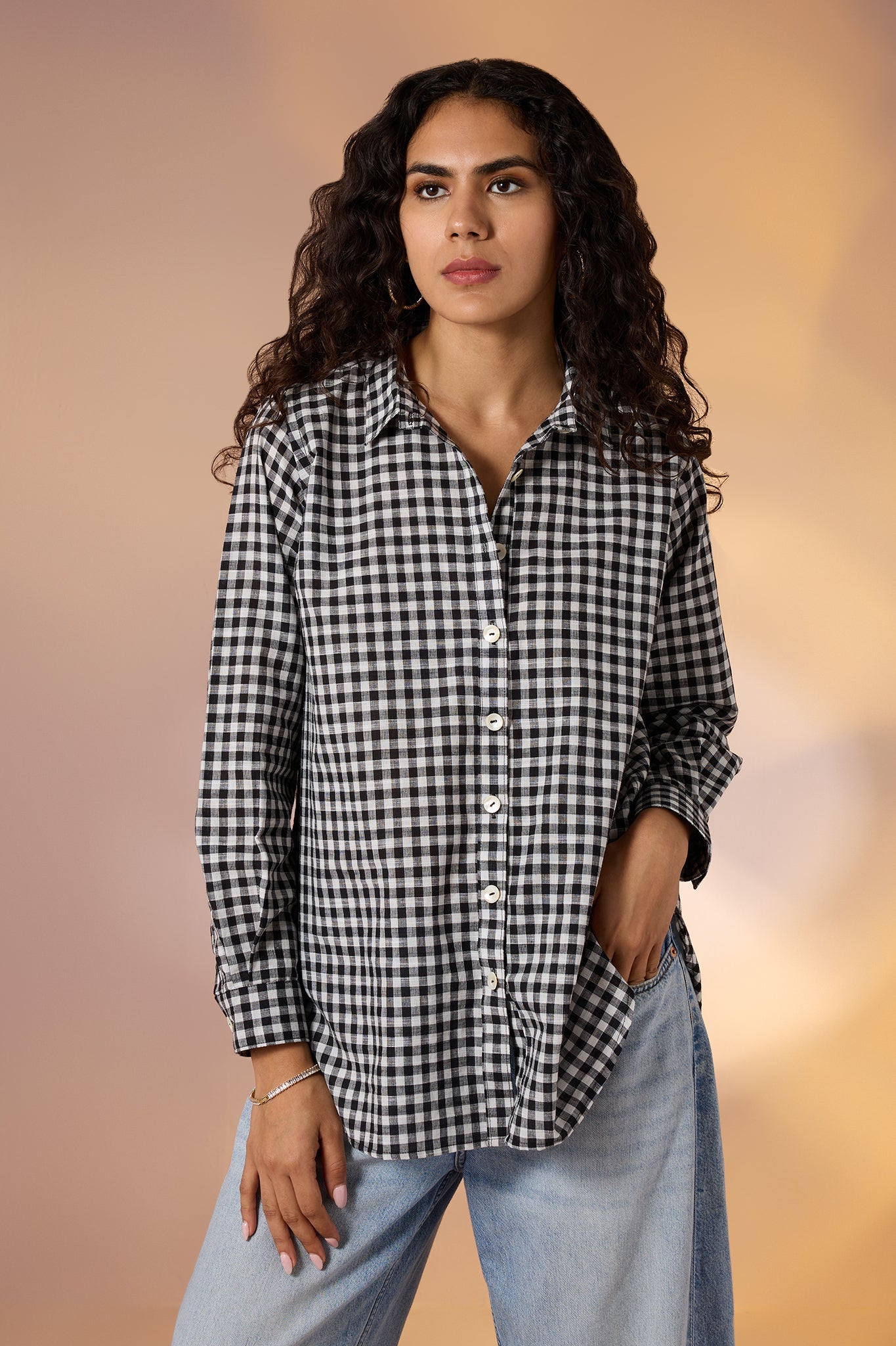 Maati  Mono Checks Cotton Button Down Shirt