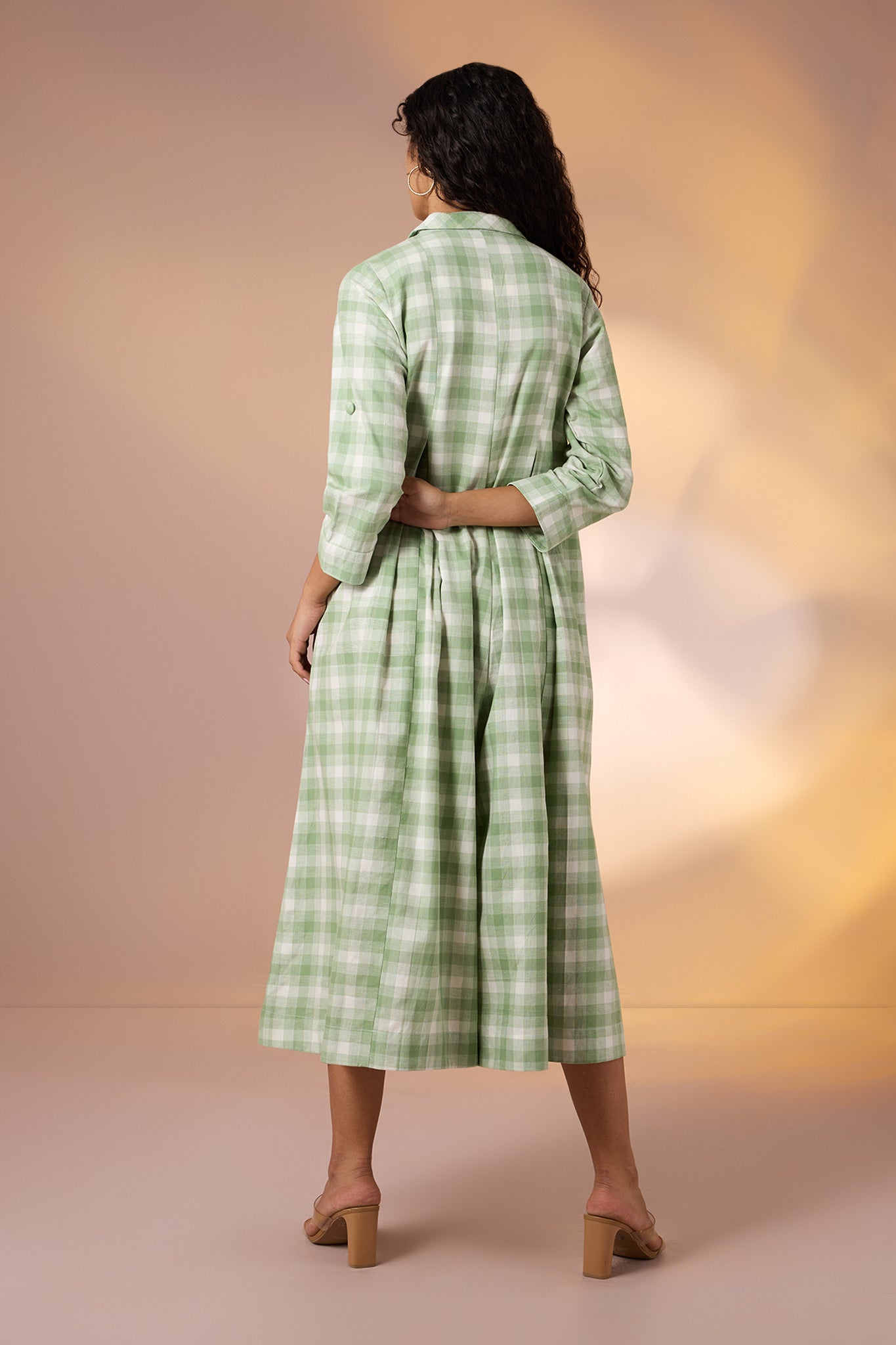 Maati Craft Gulabi Pastel Plaid Front Button Cotton Jumsuit With Pockets