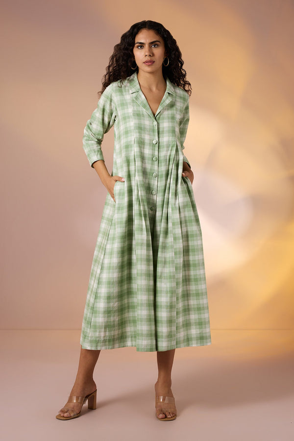Maati Craft Gulabi Pastel Plaid Front Button Cotton Jumsuit With Pockets