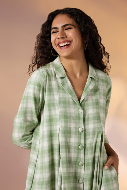Maati Craft Gulabi Pastel Plaid Front Button Cotton Jumsuit With Pockets