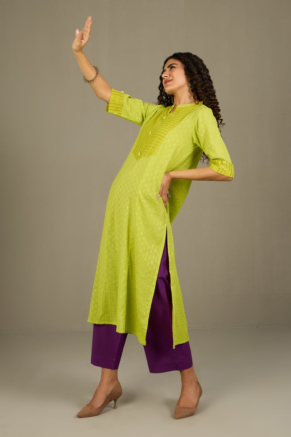 Maati Craft Lime Luster Stripes Long Panel Kurta Only