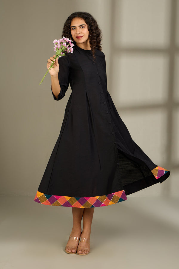Maati Craft Twilight Tapestry Luxe Long Button Down Silk Slub Maxi Dress