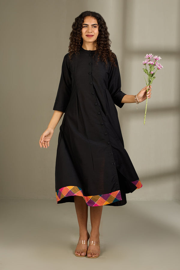 Maati Craft Twilight Tapestry Luxe Long Button Down Silk Slub Maxi Dress