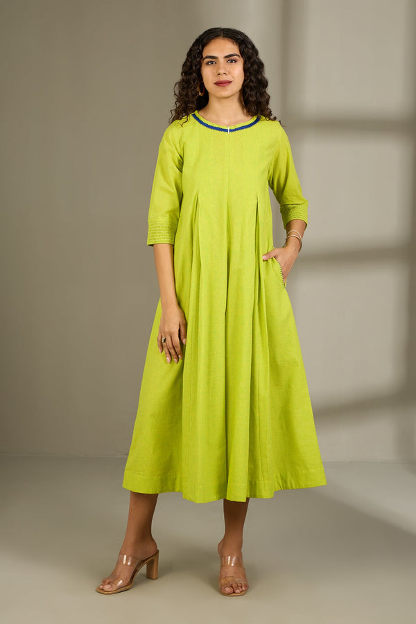 Maati Craft Lime Fizz Jumpsuit with Pockets & Smocked Sleeve