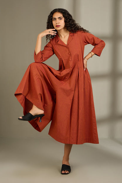 Maati Craft Burnished Earth Cotton Jumpsuit with Pockets & Collar