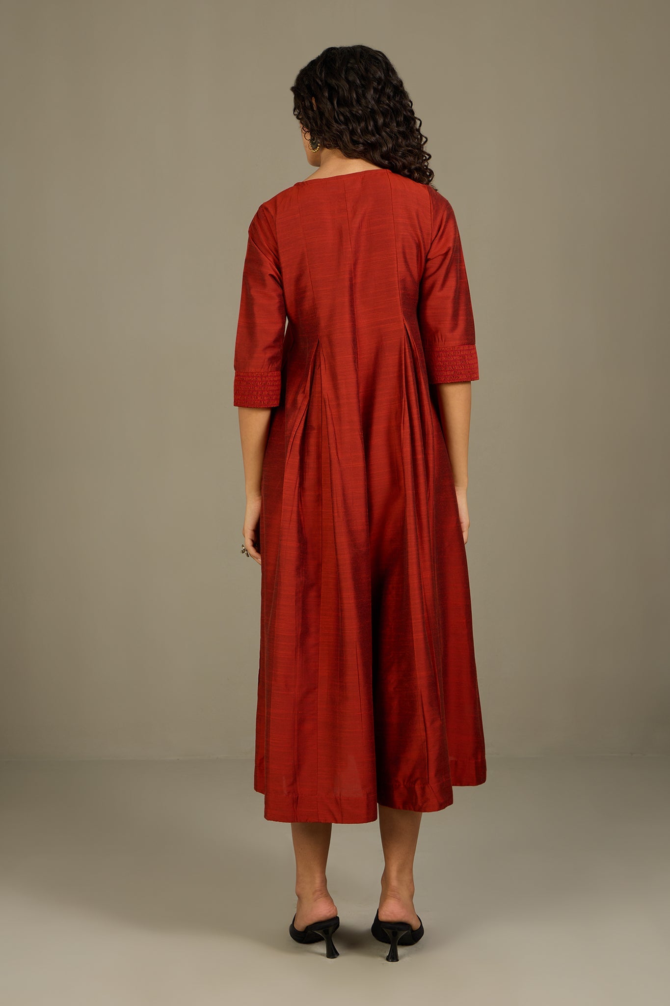Maati Craft Lustrous Earth Jumpsuit with Pockets & Smocked Sleeve