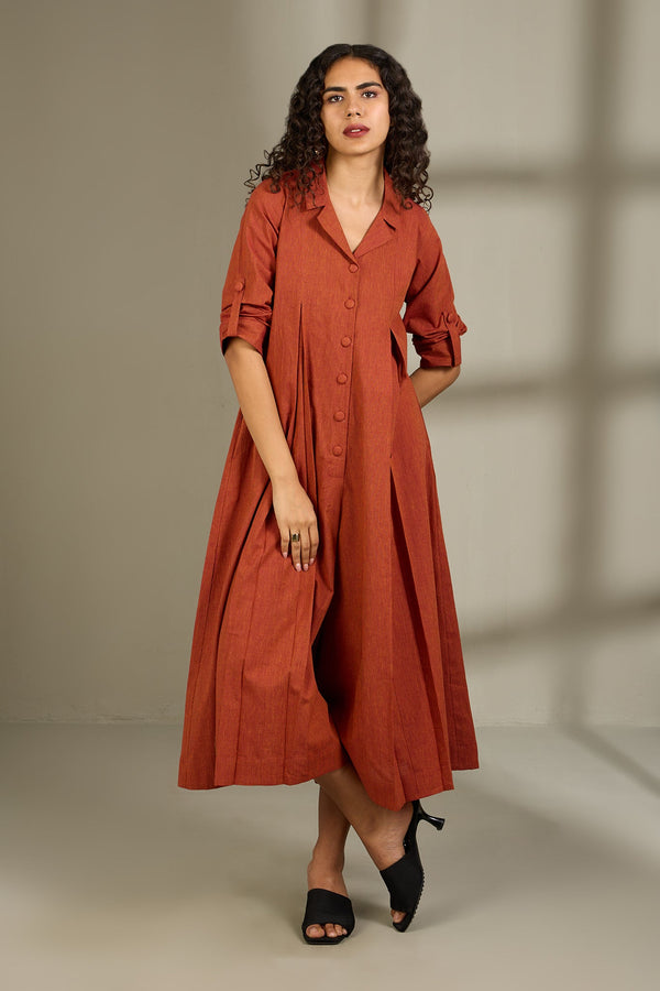 Maati Craft Burnished Earth Cotton Jumpsuit with Pockets & Collar