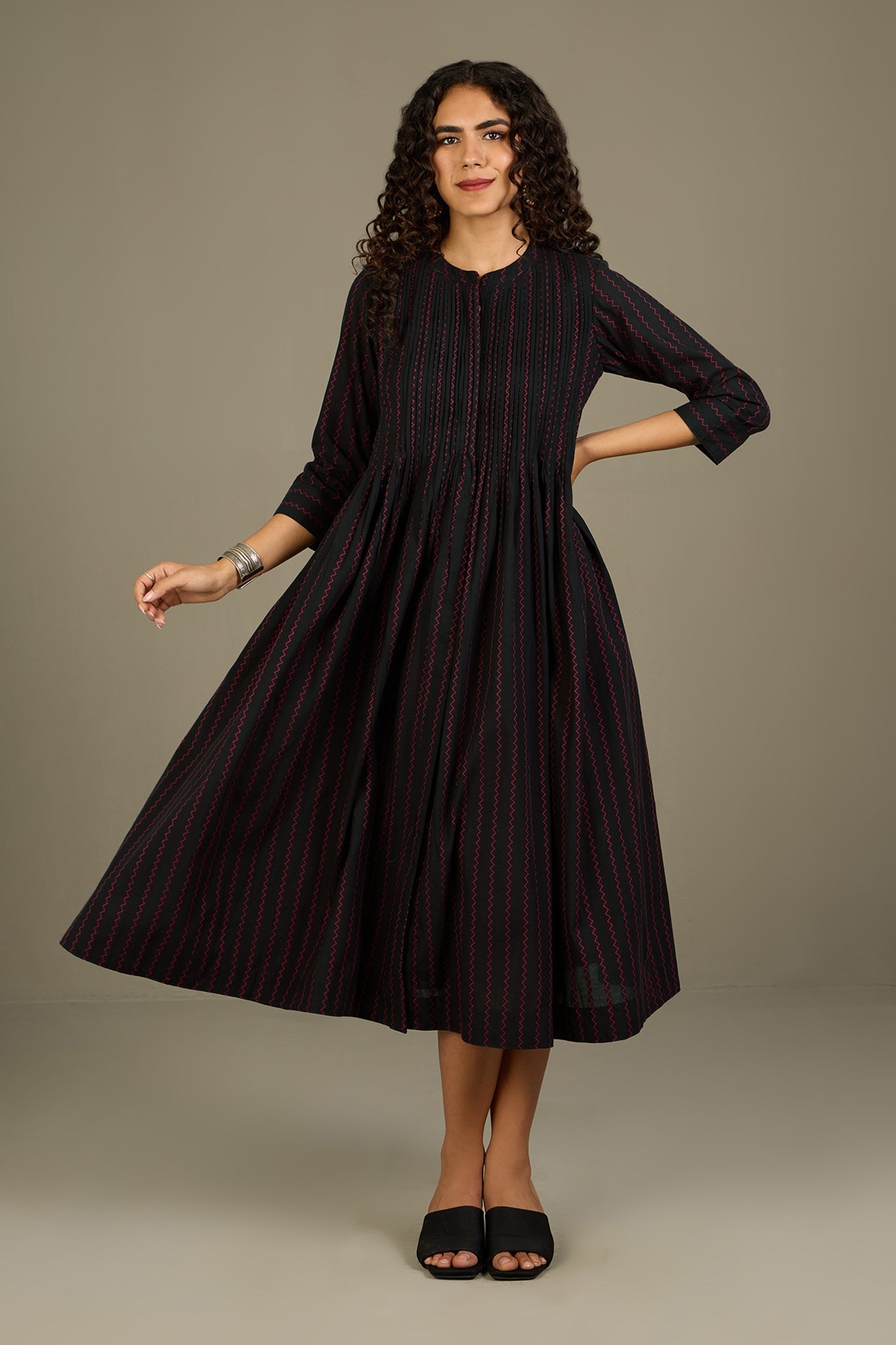 Maati Craft Ember Noir Cascade Infinity Pintuck Dress