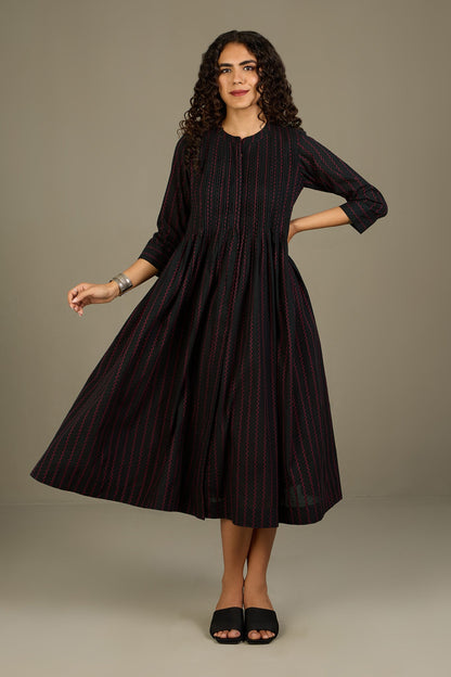 Maati Craft Ember Noir Cascade Infinity Pintuck Dress
