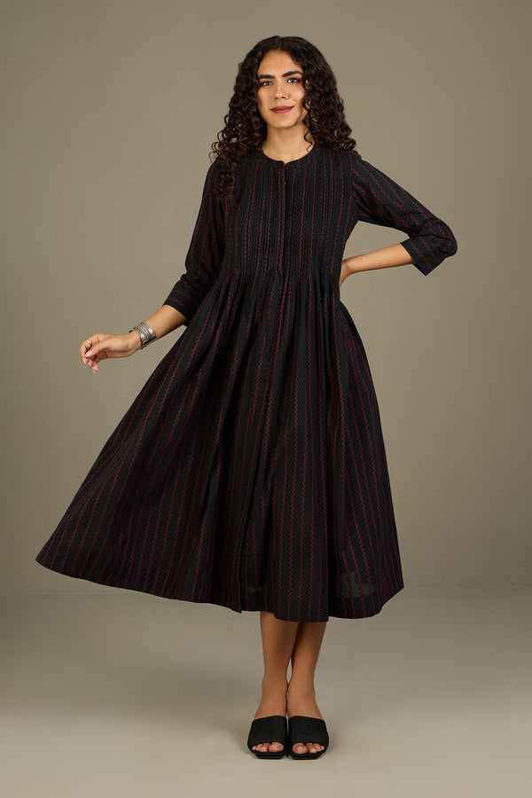 Maati Craft Ember Noir Cascade Infinity Pintuck Dress