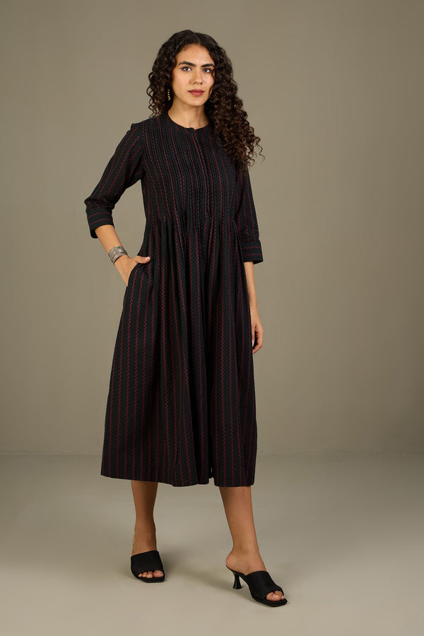 Maati Craft Ember Noir Cascade Infinity Pintuck Dress