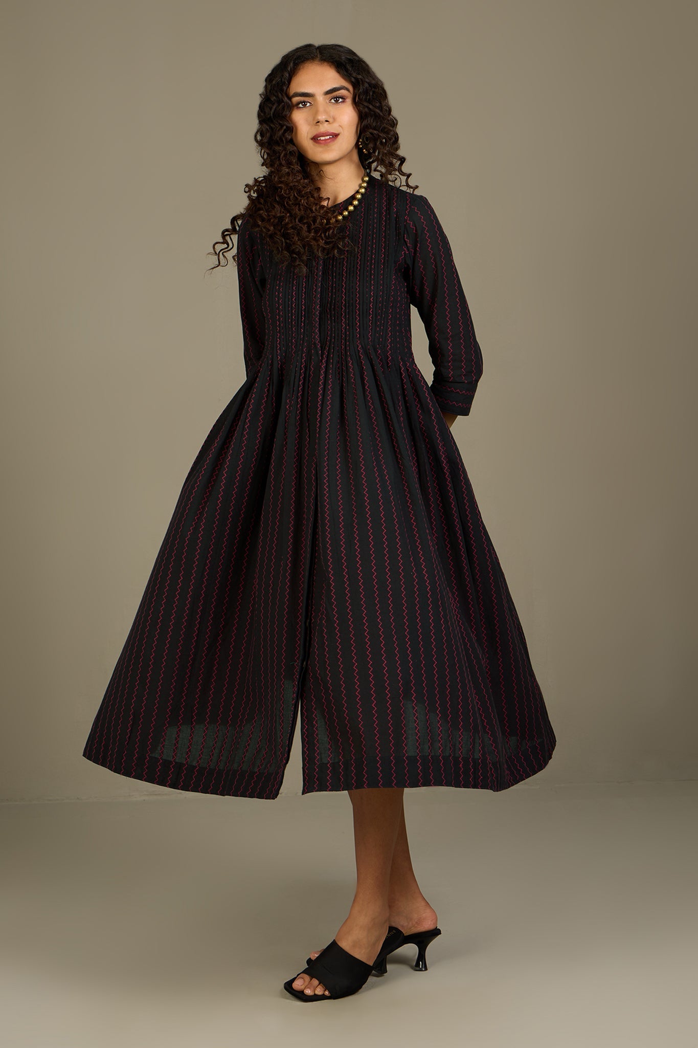 Maati Craft Ember Noir Cascade Infinity Pintuck Dress