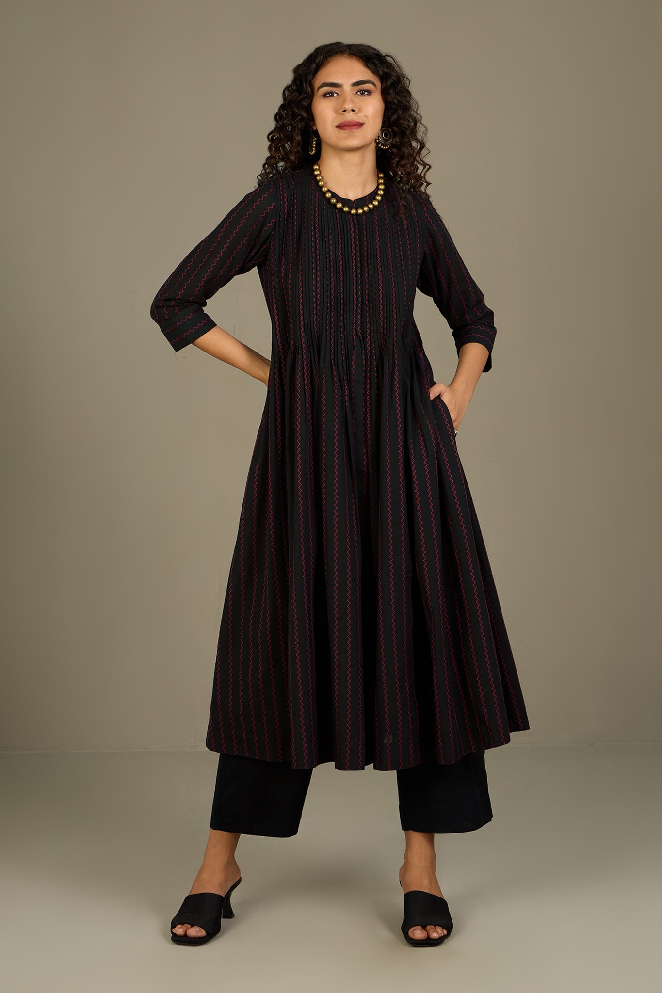 Maati Craft Ember Noir Cascade Infinity Pintuck Dress