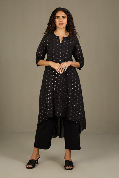 Maati Craft Obsidian Spark Asymmetrical Hemline Kurta