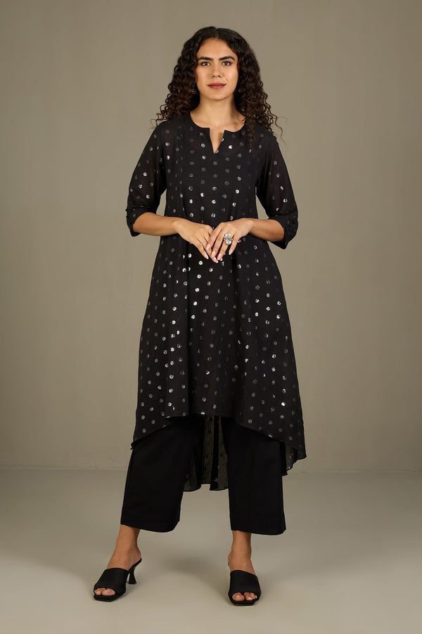 Maati Craft Obsidian Spark Asymmetrical Hemline Kurta