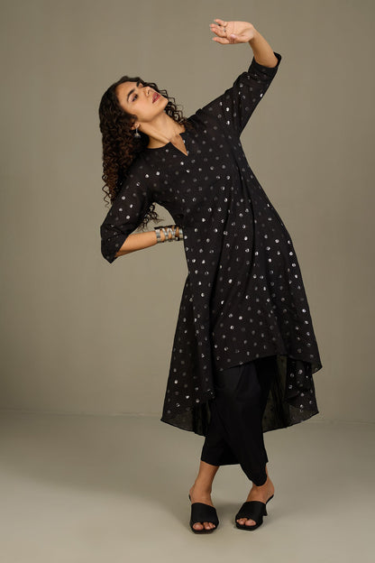 Maati Craft Obsidian Spark Asymmetrical Hemline Kurta