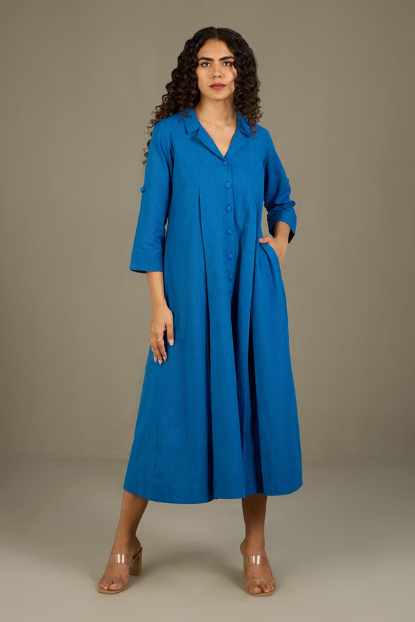 Maati Craft Azure Serenade Cotton Jumpsuit with Pockets & Collar