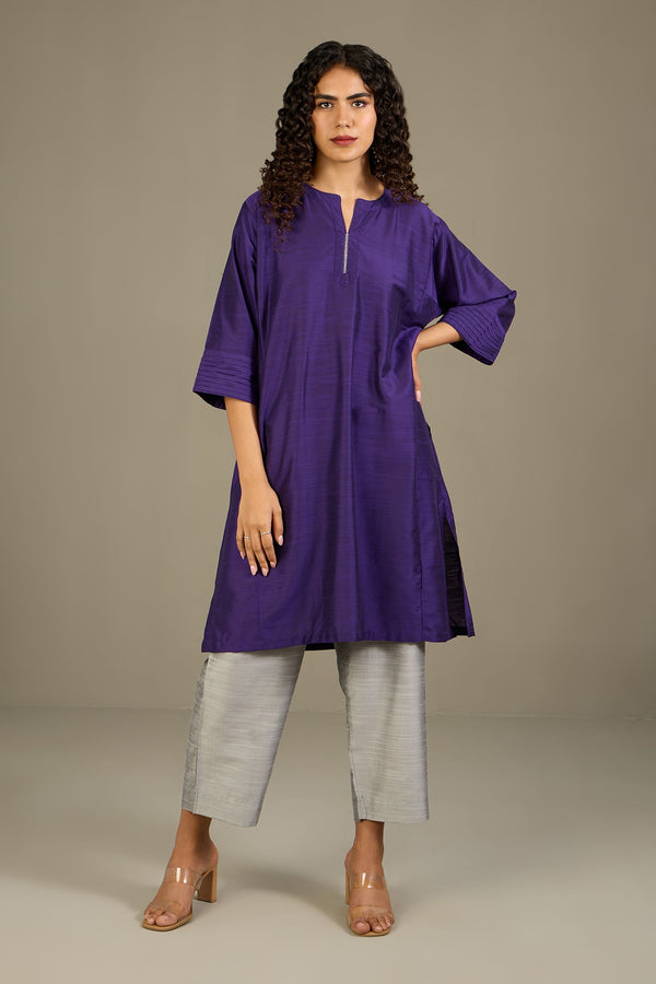 Maati Craft Royal Amethyst Luxe Silk Slub Kalidar Tunic