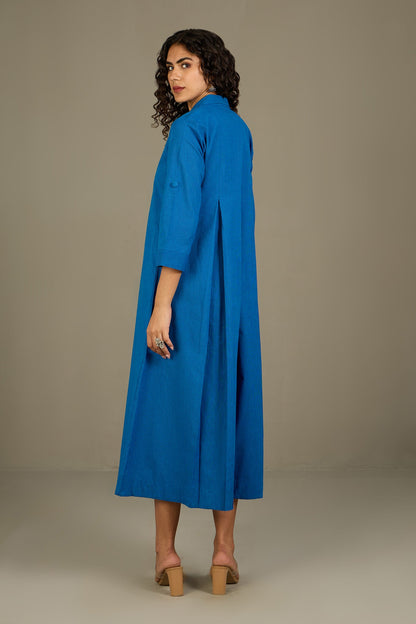 Maati Craft Azure Serenade Cotton Jumpsuit with Pockets & Collar